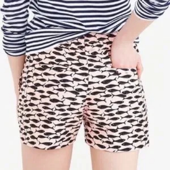 J. Crew Linen Blend Minnow Fish Print Summer Shorts Pull-on Preppy Boat Short XS - Picture 1 of 14
